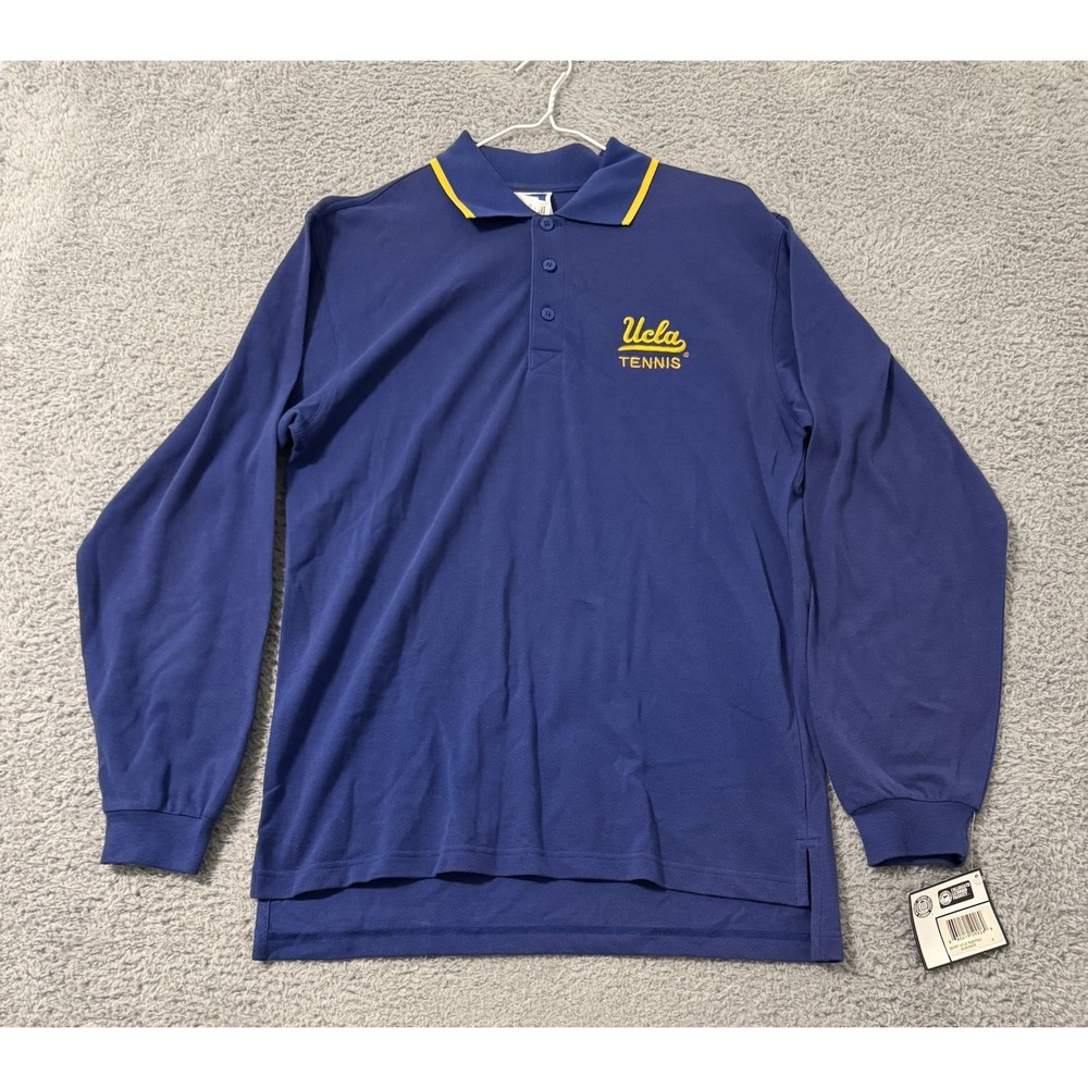 Vintage Adidas UCLA‎ Polo Shirt Embroidered Logo Blue Yellow Mens Size Small NWT